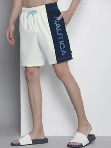 Nautica Men Typography Printed Mid Rise Above Knee Swim Shorts