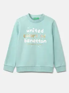 United Colors of Benetton Girls Light Blue Printed Cotton Sweatshirt