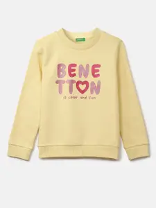United Colors of Benetton Girls Yellow Cotton Printed Sweatshirt