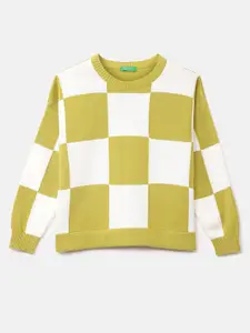 United Colors of Benetton Girls Green & White Checked Pullover