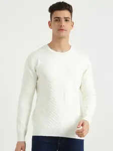 United Colors of Benetton Men White Ribbed Long Sleeve Pullover