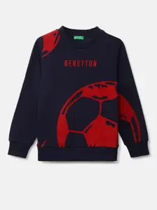 United Colors of Benetton Boys Navy Blue & Red Printed Cotton Sweatshirt