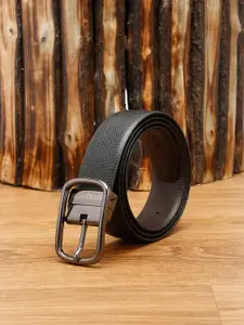 MUTAQINOTI Men Black Textured Leather Reversible Formal Belt