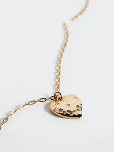 MANGO Gold-Toned Stone Studded Heart-Shaped Necklace