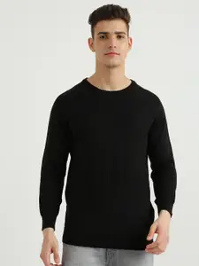 United Colors of Benetton Men Black Solid Cotton Sweatshirt
