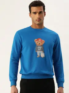 FOREVER 21 Men Blue Graphic Printed Applique Round Neck Sweatshirt