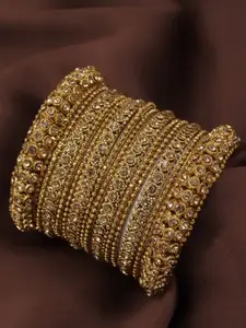 I Jewels Set Of 14 Gold-Plated Gold-Toned Stone Studded Bangles
