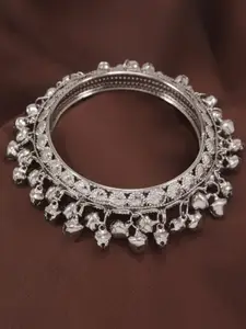 I Jewels Women Set Of 2 Silver-Plated Ghungroo Bangles
