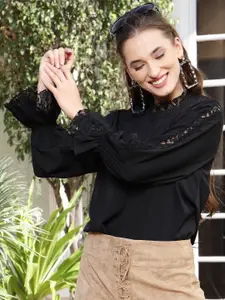 Sera Black Solid Crepe Top