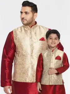 VASTRAMAY Boys Rose Gold-Coloured Woven Design Nehru Jacket