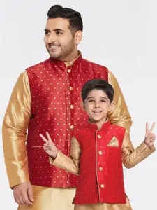 VASTRAMAY Boys Maroon Woven Design Nehru Jacket