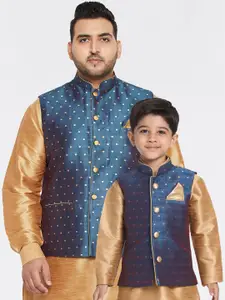 VASTRAMAY Boys Blue Woven Design Nehru Jacket