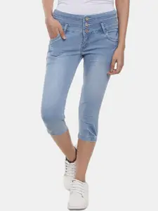 V-Mart Women Blue Slim Fit Low Distress Heavy Fade Jeans