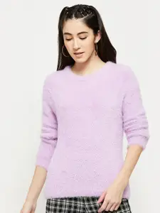 max Women Purple Pullover with Fuzzy Detail