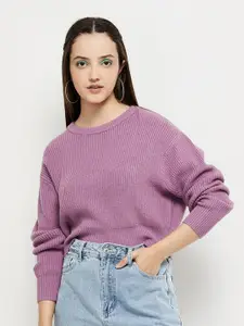 max Women Mauve Ribbed Pullover