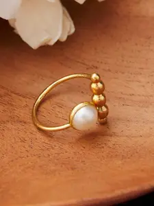 Fabindia Women Gold-Plated & Toned White Artificial Beaded Studded Adjustable Finger Ring