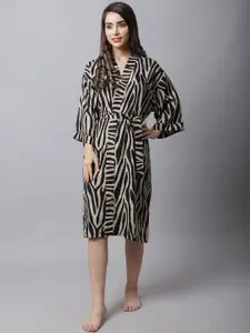 Claura Women Brown Abstract Printed Robe With Belt