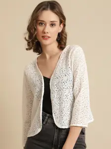 UnaOne Women Off White Crop Cotton Shrug