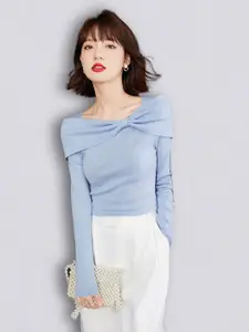 JC Collection Women Blue Crop Pullover Sweater