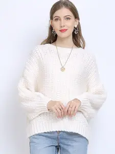 JC Collection Women Off White Pullover Sweater