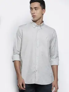 Nautica Classic Fit Self Design Striped Pure Cotton Casual Shirt