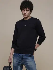 Calvin Klein Jeans Men Black Brand Logo Printed Detail Round Neck Sweatshirt