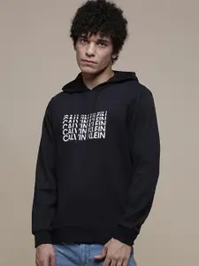 Calvin Klein Jeans Men Black Brand Logo Printed Hooded Sweatshirt
