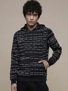 Calvin Klein Jeans Men Black Brand Logo Printed Hooded Sweatshirt