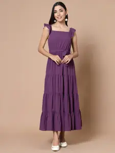 Strong And Brave Odour Free Solid Georgette Tiered Maxi Dress
