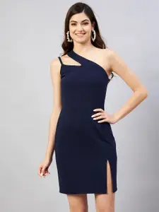 Marie Claire Women Navy Blue One Shoulder Sheath Dress
