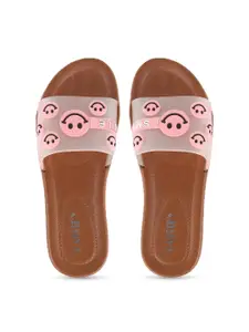 CASSIEY Women Brown & Pink Printed Rubber Sliders
