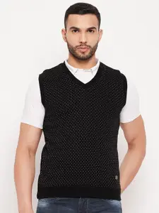 Duke Men Black & White Geometric Printed Sweater Vest