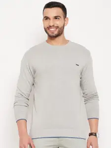 Duke Men Grey Melange Solid Long Sleeves Pullover