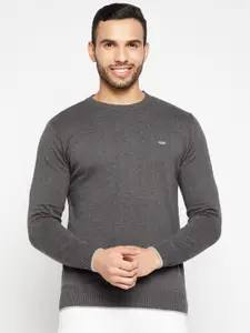 Duke Men Grey Solid Long Sleeves Pullover