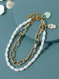 AccessHer Gold-Plated & White Brass Layered Necklace