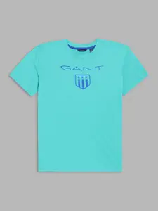 GANT Boys Green Brand Logo Printed Cotton T-shirt