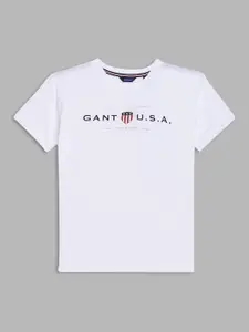 GANT Boys White Brand Logo Printed Cotton T-shirt