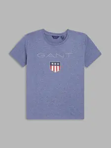 GANT Boys Blue Brand Logo Printed Cotton T-shirt