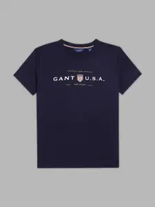 GANT Boys Navy Blue Brand Logo Printed Cotton T-shirt