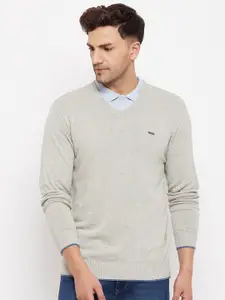 Duke Men Grey Melange Solid Long sleeves Pullover