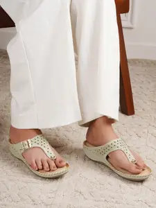 Shezone Women Green Embellished Open Toe Flats with Buckles