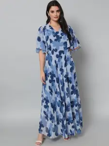 HELLO DESIGN Blue Floral Georgette Maxi Dress