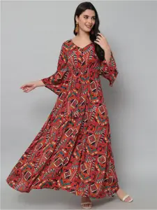HELLO DESIGN Maroon Ethnic Motifs Ethnic Maxi Dress