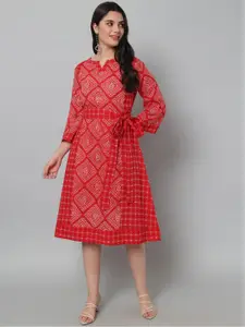 HELLO DESIGN Red Ethnic Motifs Cotton Ethnic A-Line Dress