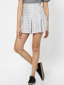 VASTRADO Women Grey Checked Mini A-Line Skirt