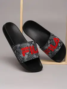 FILA Men Black & Red Printed Rubber Sliders
