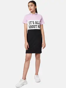 Coolsters by Pantaloons Girls Black & Lavender Colourblocked T-shirt Dress
