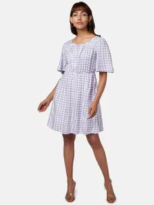 Honey by Pantaloons Purple & White Checked Fit & Flare Dress