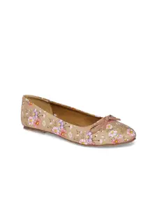 People Women Nude-Coloured Printed Ballerinas with Bows Flats