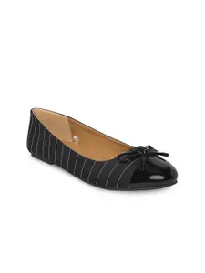 People Women Black Striped Ballerinas with Bows Flats